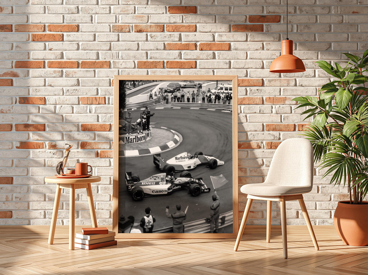 Racing Corner Battle Poster | Black and White Photography Print | Vintage Racing Wall Art | Retro Motorsport Decor
