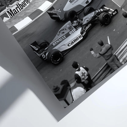Racing Corner Battle Poster | Black and White Photography Print | Vintage Racing Wall Art | Retro Motorsport Decor