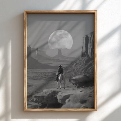 Cowboy Horse Ride Poster | Black and White Photography Print | Vintage Western Wall Art | Retro Cowboy Country Decor