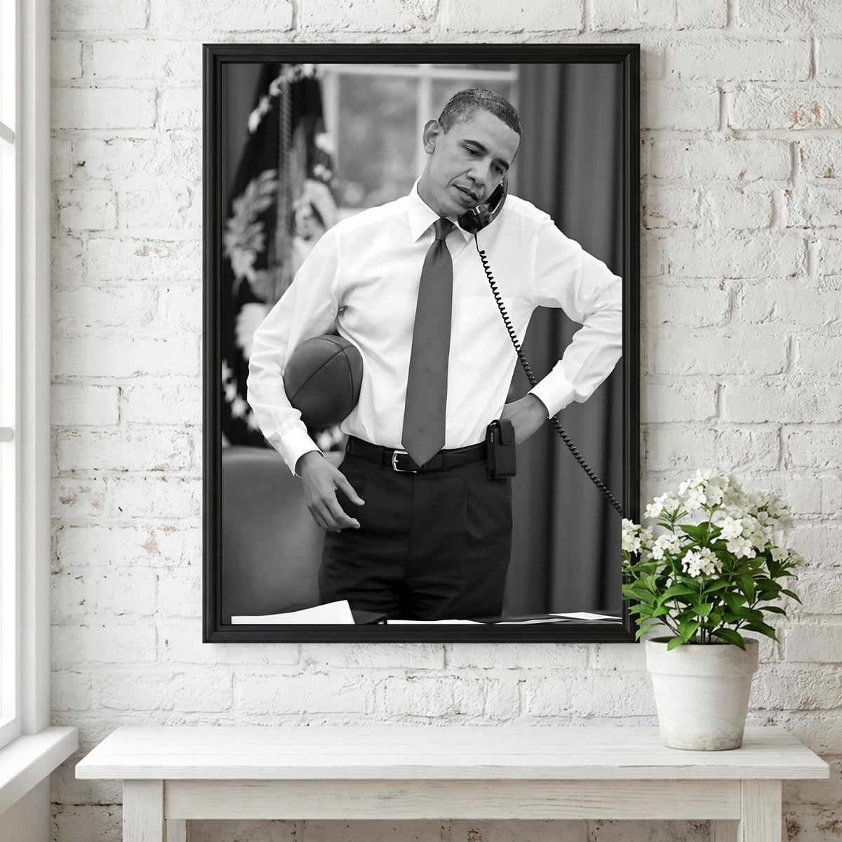 Obama Oval Office Football Poster | Black and White Photography Print | Vintage Presidential Wall Art | Retro History Decor