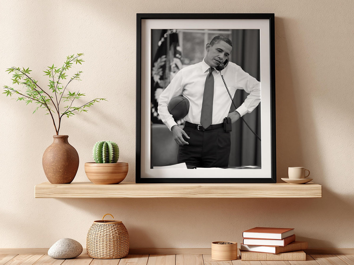 Obama Oval Office Football Poster | Black and White Photography Print | Vintage Presidential Wall Art | Retro History Decor