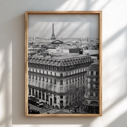 Paris Rooftops Eiffel Tower Poster | Black and White Photography Print | Vintage Paris Wall Art | Retro Travel Decor