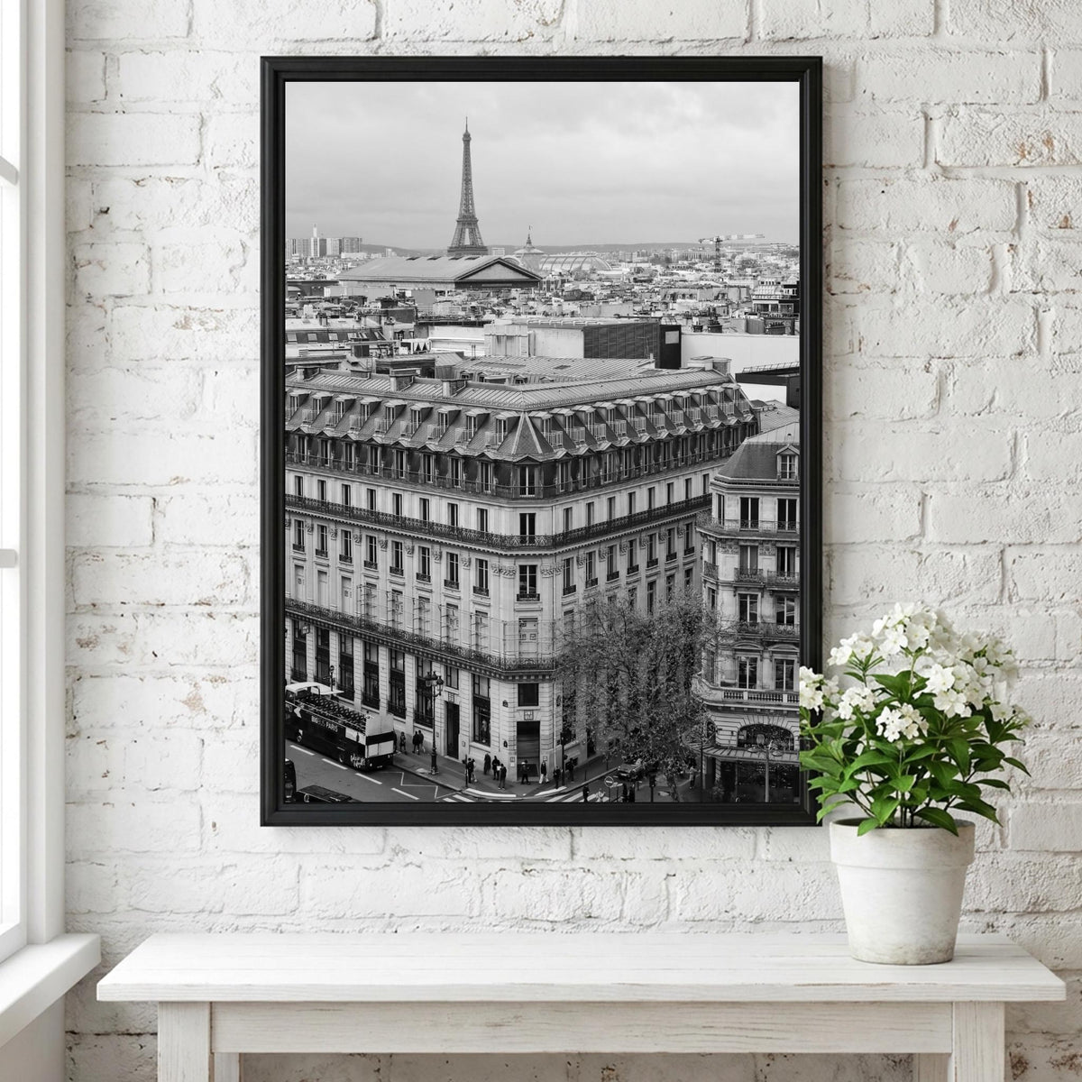 Paris Rooftops Eiffel Tower Poster | Black and White Photography Print | Vintage Paris Wall Art | Retro Travel Decor