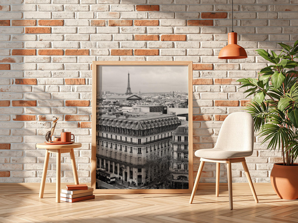 Paris Rooftops Eiffel Tower Poster | Black and White Photography Print | Vintage Paris Wall Art | Retro Travel Decor
