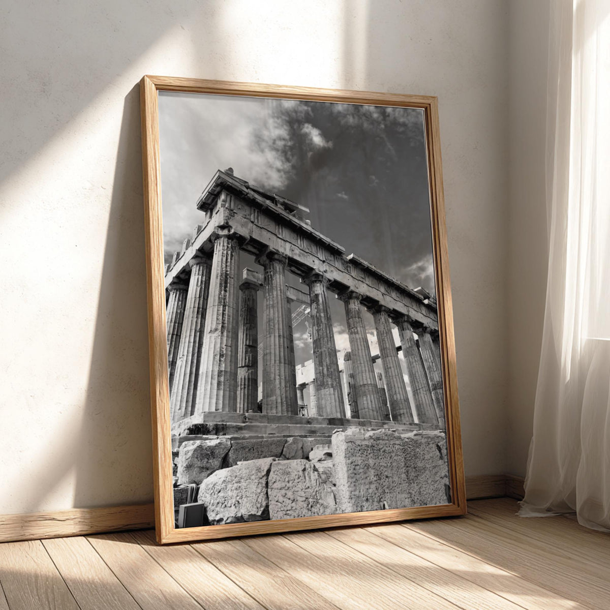 Parthenon Columns Sky Poster | Black and White Photography Print | Vintage Greek Architecture Wall Art | Retro Travel Decor