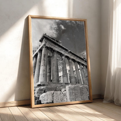 Parthenon Columns Sky Poster | Black and White Photography Print | Vintage Greek Architecture Wall Art | Retro Travel Decor