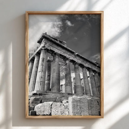 Parthenon Columns Sky Poster | Black and White Photography Print | Vintage Greek Architecture Wall Art | Retro Travel Decor