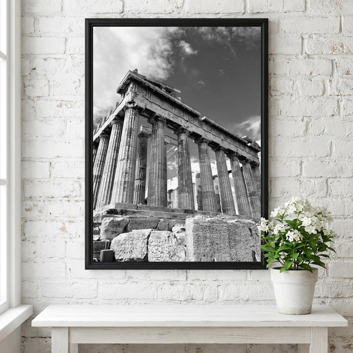 Parthenon Columns Sky Poster | Black and White Photography Print | Vintage Greek Architecture Wall Art | Retro Travel Decor