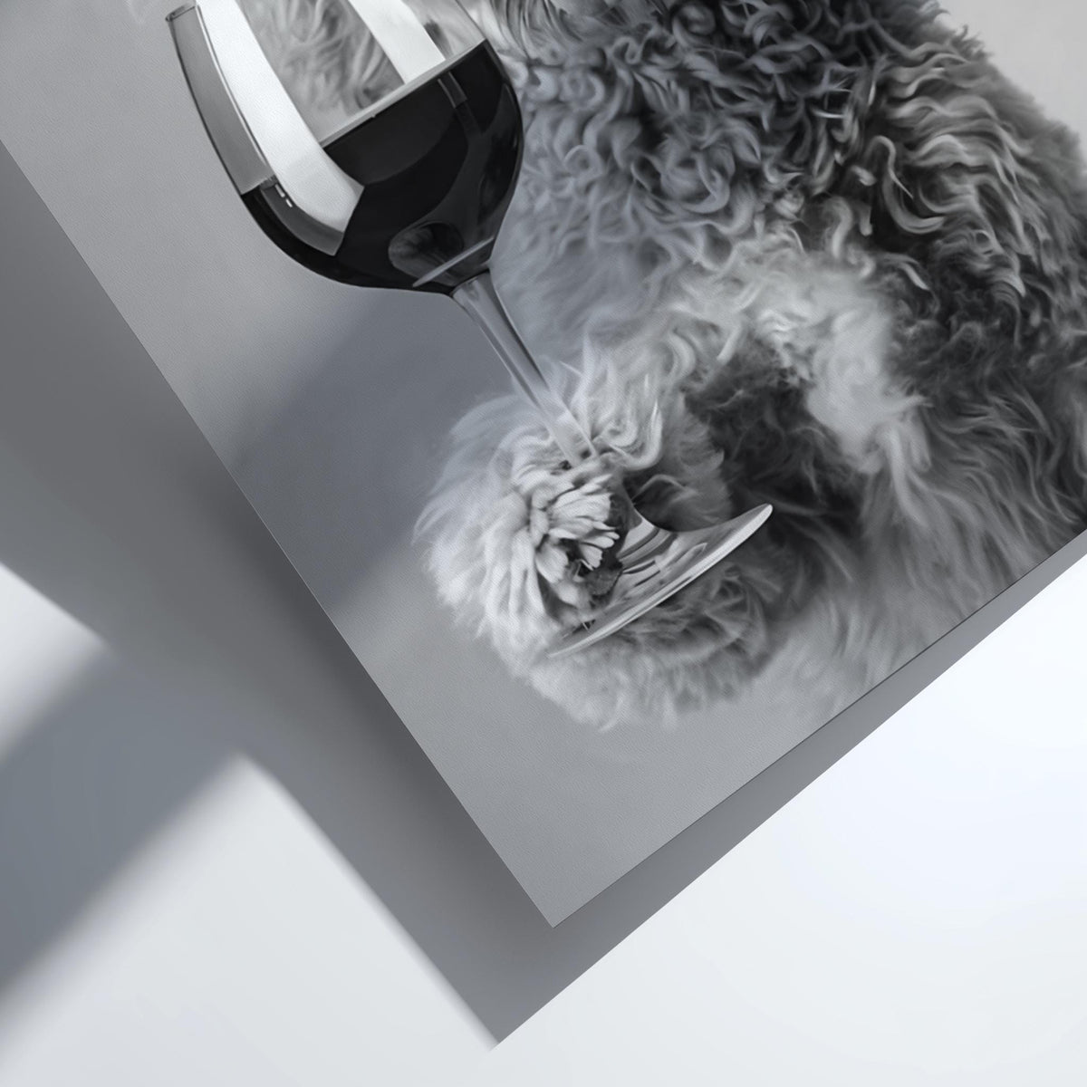 Poodle Sunglasses Wine Glass Poster | Black and White Photography Print | Vintage Pet Wall Art | Retro Luxury Animal Decor