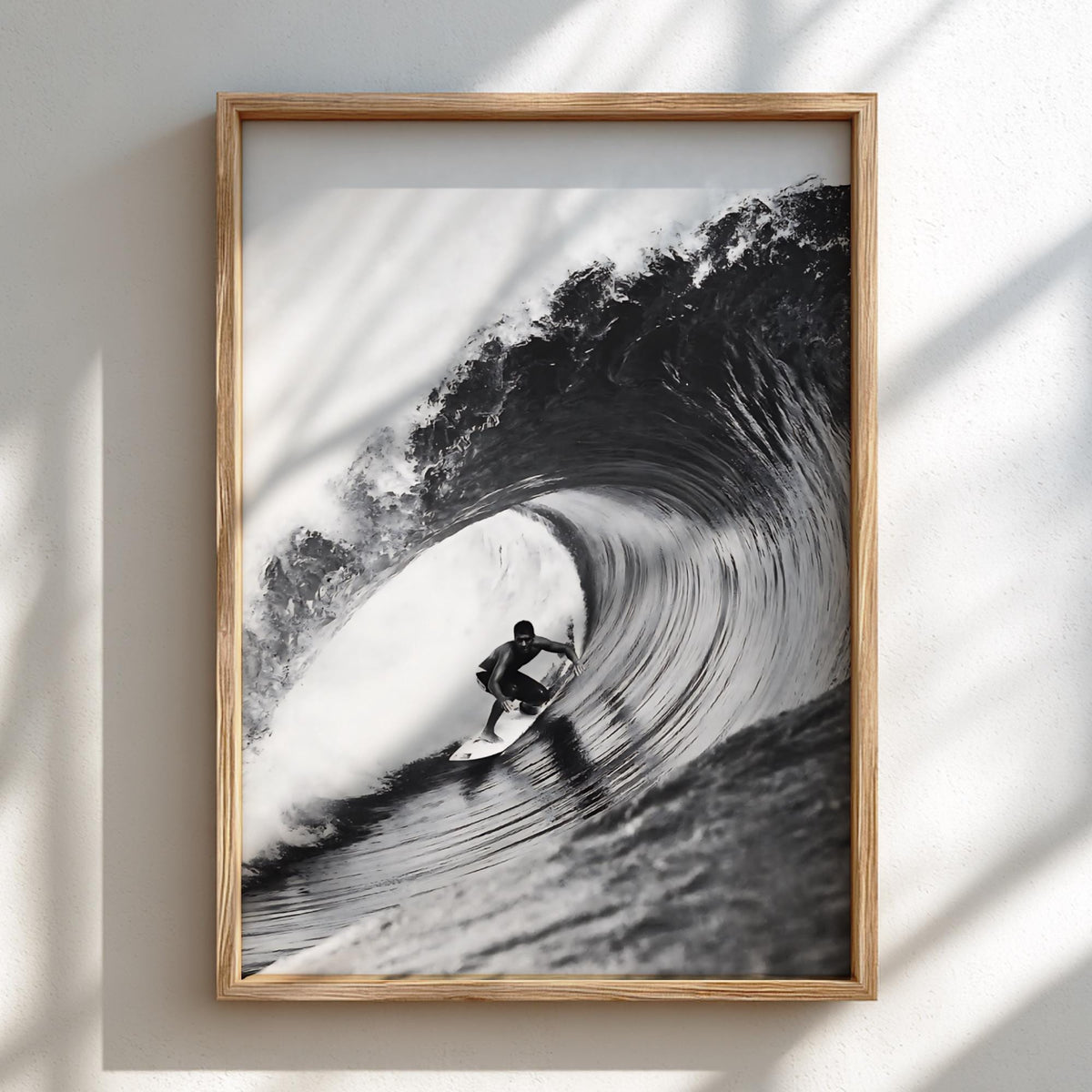 Surfer Riding Wave Poster | Black and White Photography Print | Vintage Surf Wall Art | Retro Ocean Lifestyle Decor