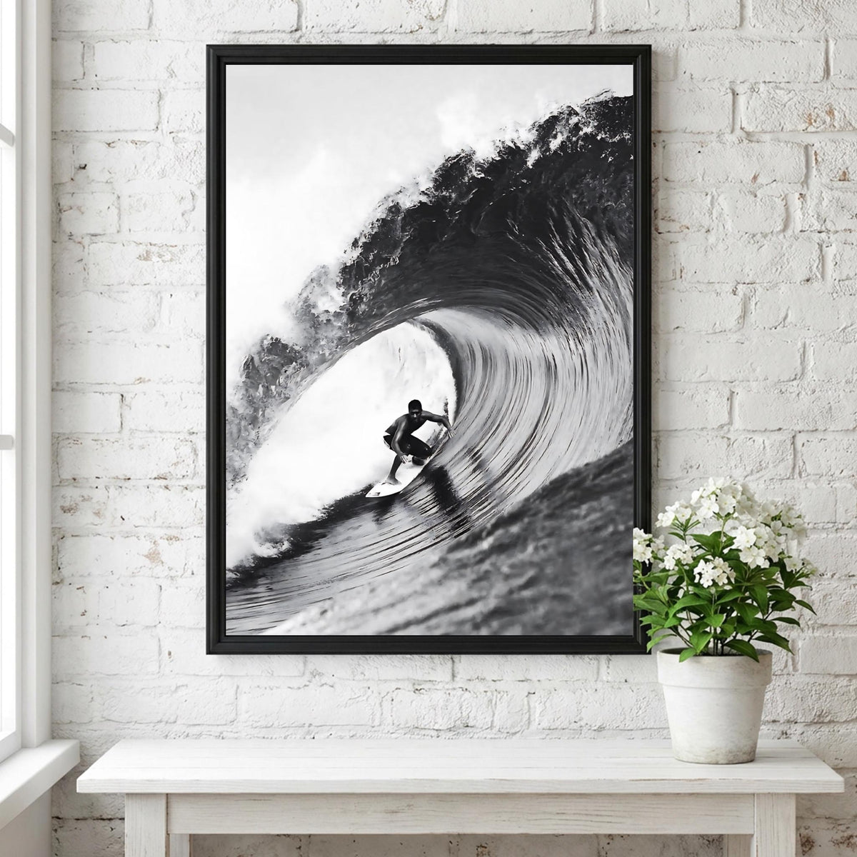 Surfer Riding Wave Poster | Black and White Photography Print | Vintage Surf Wall Art | Retro Ocean Lifestyle Decor