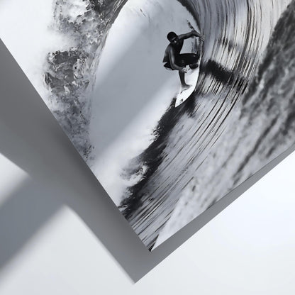 Surfer Riding Wave Poster | Black and White Photography Print | Vintage Surf Wall Art | Retro Ocean Lifestyle Decor