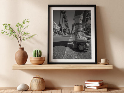 Roller Skates Venice Boardwalk Poster | Black and White Photography Print | Vintage Beach Wall Art | Retro California Decor