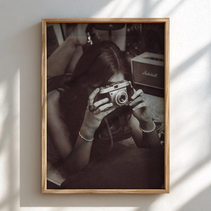 Vintage Camera Self Portrait Poster | Black and White Photography Print | Retro Photography Wall Art | Classic Lifestyle Decor