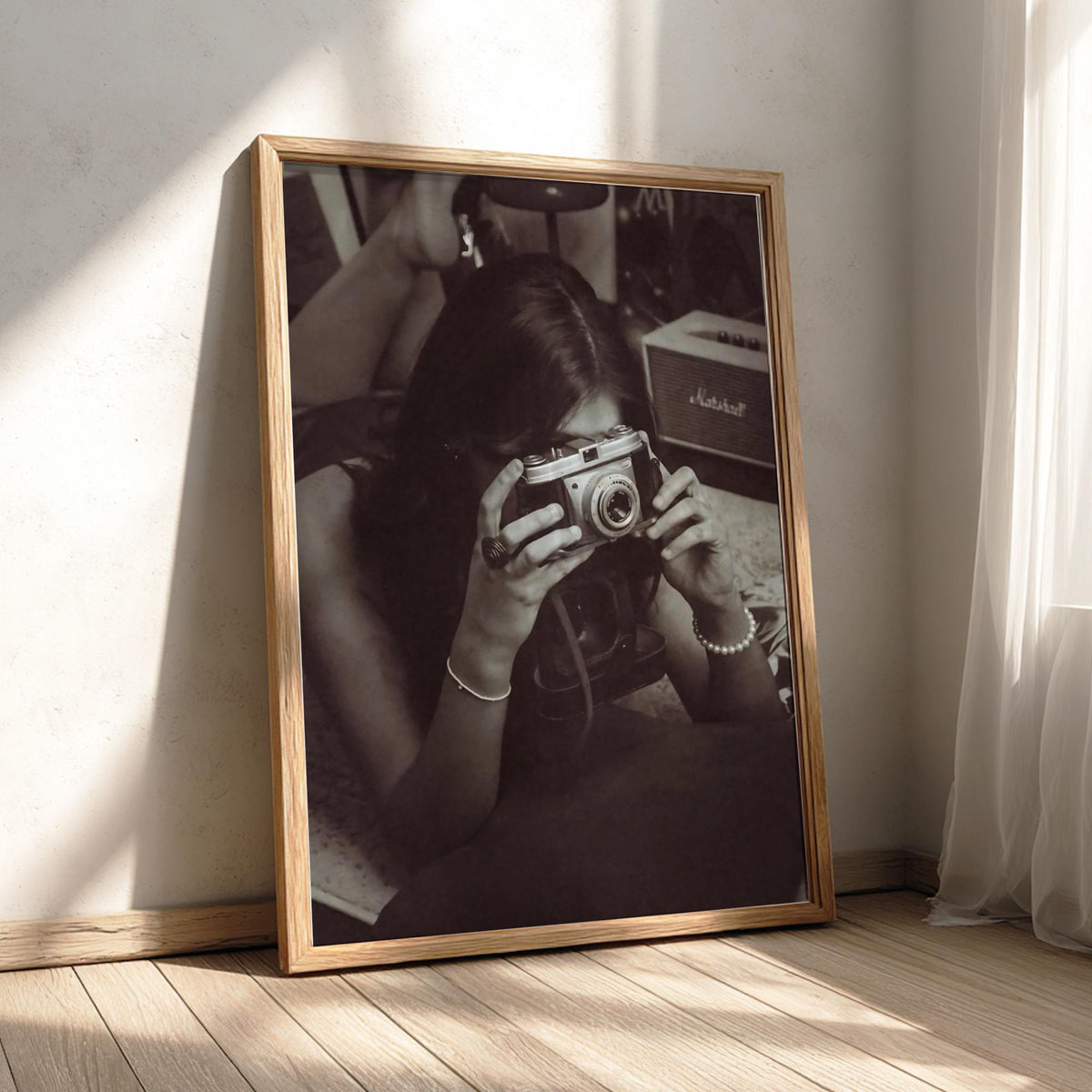 Vintage Camera Self Portrait Poster | Black and White Photography Print | Retro Photography Wall Art | Classic Lifestyle Decor