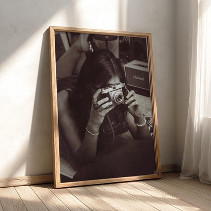 Vintage Camera Self Portrait Poster | Black and White Photography Print | Retro Photography Wall Art | Classic Lifestyle Decor