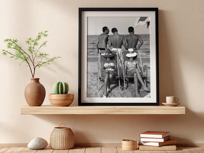 Vintage Riviera Beach Chairs Poster | Black and White Photography Print | Retro Coastal Wall Art | Mediterranean Summer Decor