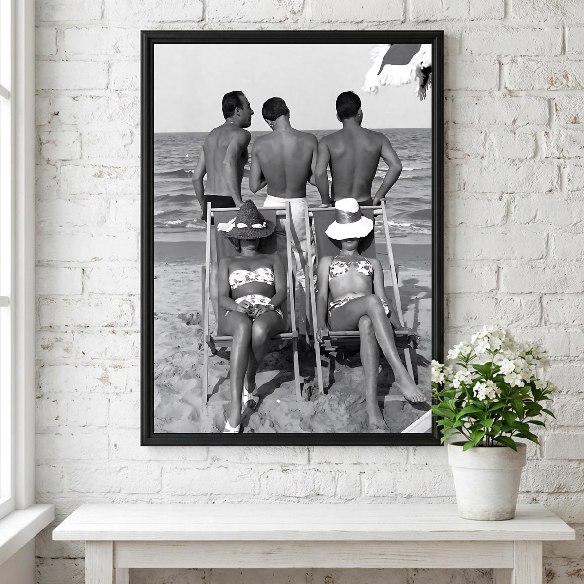 Vintage Riviera Beach Chairs Poster | Black and White Photography Print | Retro Coastal Wall Art | Mediterranean Summer Decor