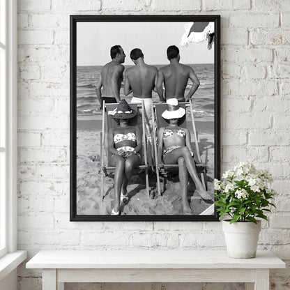 Vintage Riviera Beach Chairs Poster | Black and White Photography Print | Retro Coastal Wall Art | Mediterranean Summer Decor
