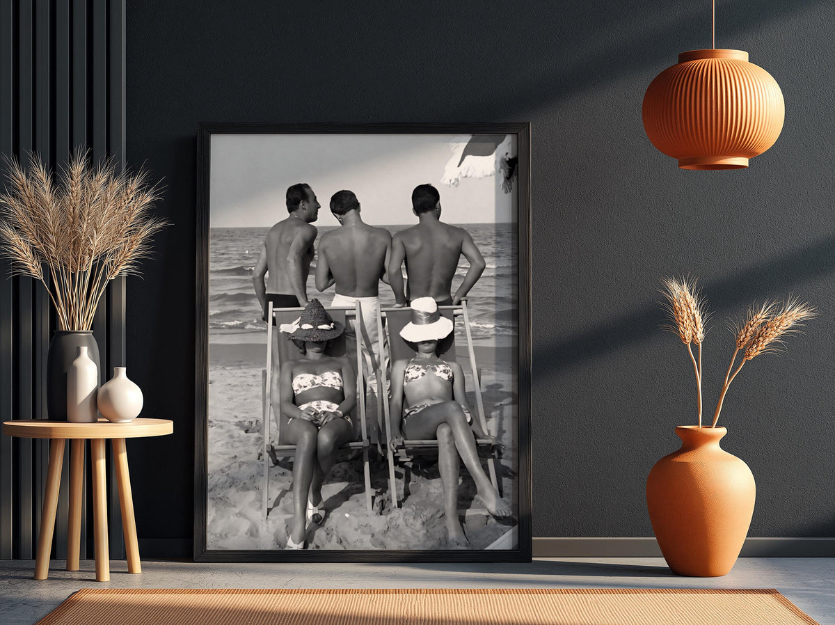 Vintage Riviera Beach Chairs Poster | Black and White Photography Print | Retro Coastal Wall Art | Mediterranean Summer Decor