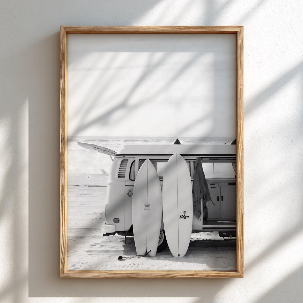 Van Surfboards Beach Poster | Black and White Photography Print | Vintage Surf Wall Art | Retro Coastal Lifestyle Decor