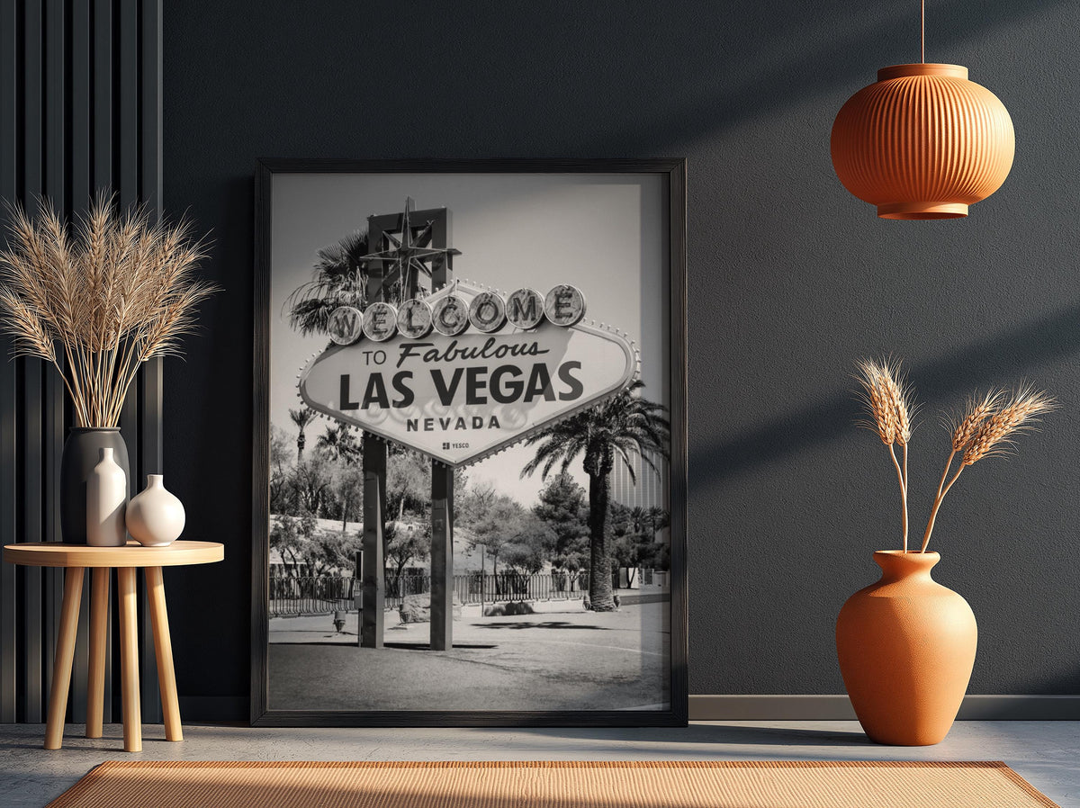 Welcome To Las Vegas Sign Poster | Black and White Photography Print | Vintage Nevada Wall Art | Retro Travel Decor