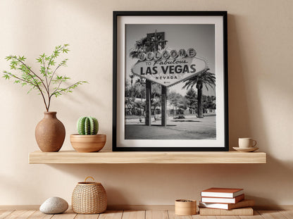 Welcome To Las Vegas Sign Poster | Black and White Photography Print | Vintage Nevada Wall Art | Retro Travel Decor