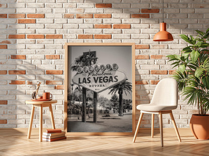 Welcome To Las Vegas Sign Poster | Black and White Photography Print | Vintage Nevada Wall Art | Retro Travel Decor