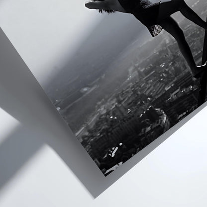Woman Climbing Eiffel Tower Poster | Black and White Photography Print | Vintage Paris Wall Art | Retro Travel Decor