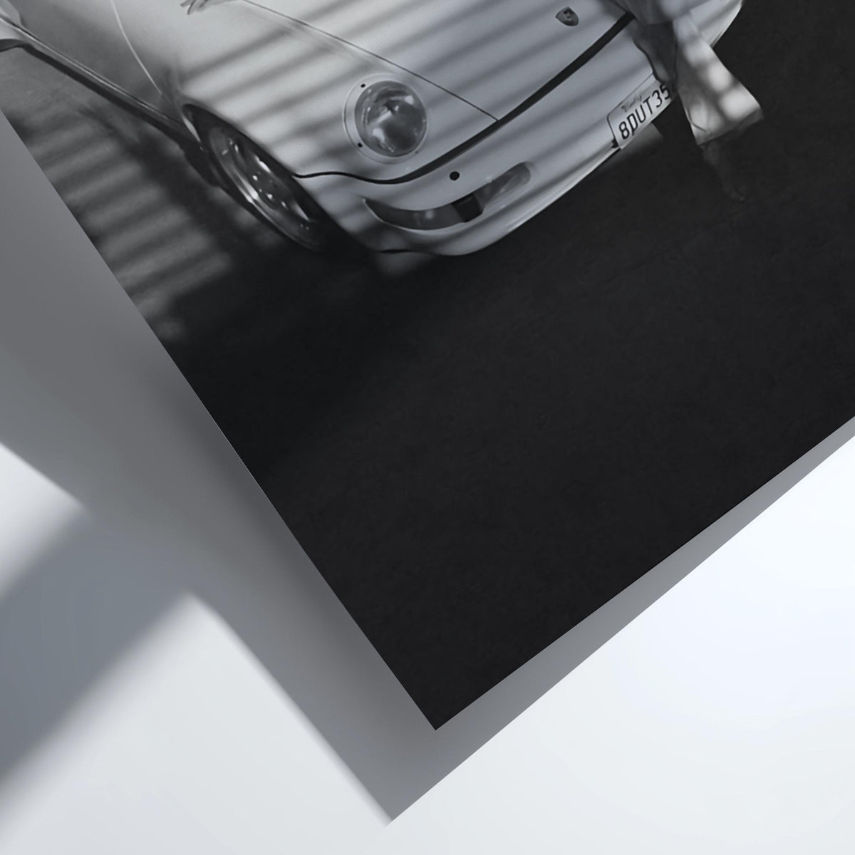 Woman Reclining On Car Hood Poster | Black and White Photography Print | Vintage Luxury Car Wall Art | Retro Lifestyle Decor