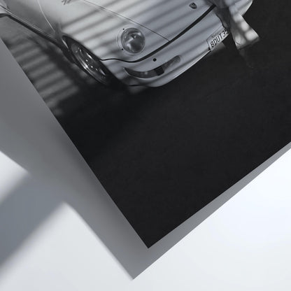 Woman Reclining On Car Hood Poster | Black and White Photography Print | Vintage Luxury Car Wall Art | Retro Lifestyle Decor