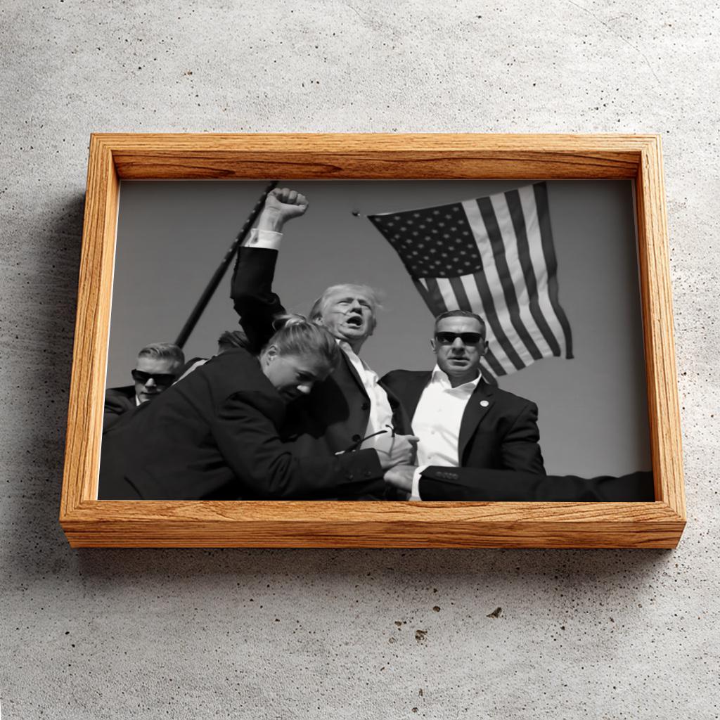 Trump Rally Fist Raised Poster | Black and White Photography Print | Vintage Political Wall Art | Retro History Decor
