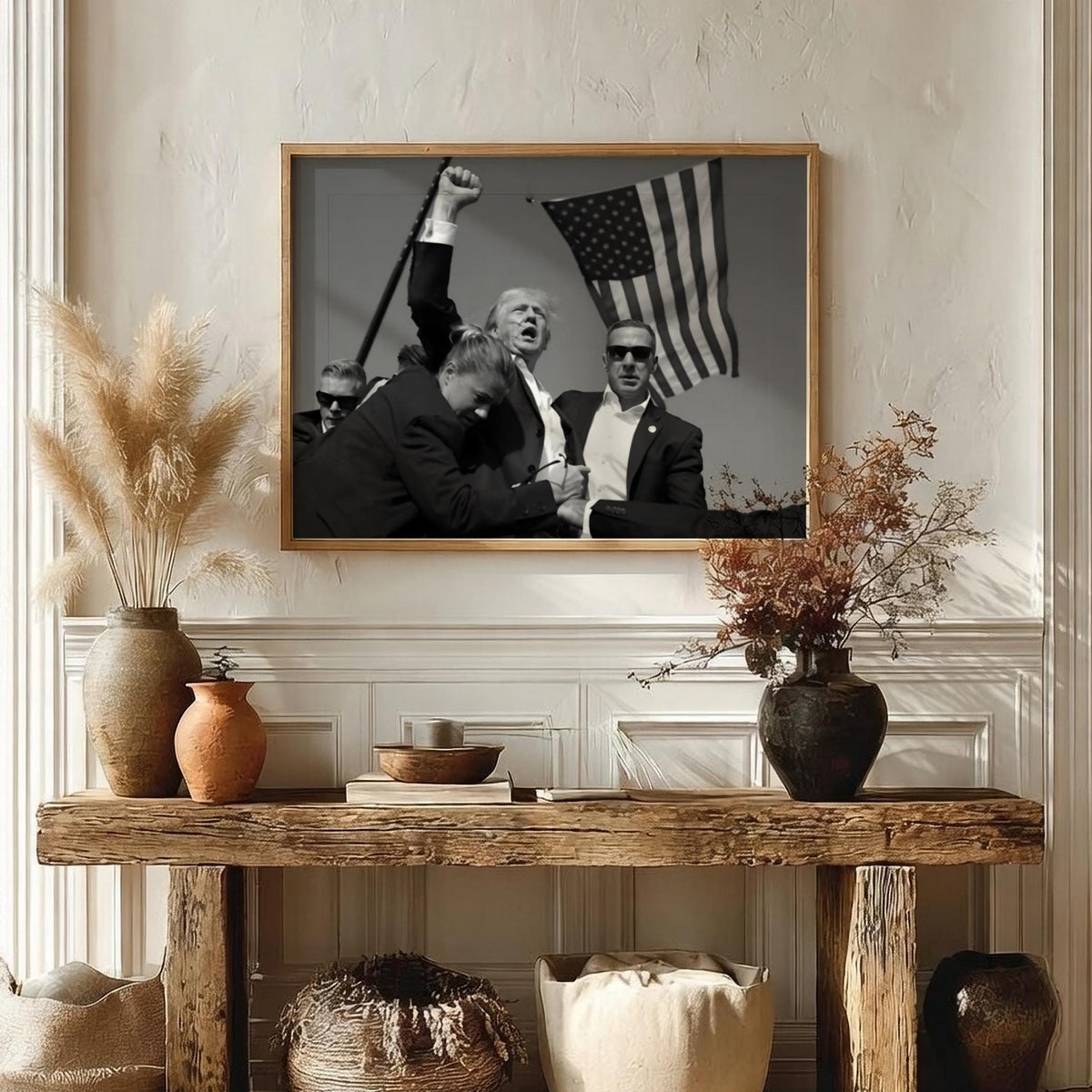 Trump Rally Fist Raised Poster | Black and White Photography Print | Vintage Political Wall Art | Retro History Decor