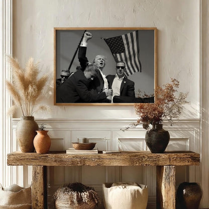 Trump Rally Fist Raised Poster | Black and White Photography Print | Vintage Political Wall Art | Retro History Decor