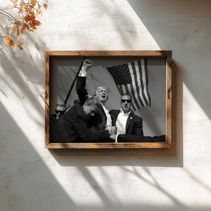 Trump Rally Fist Raised Poster | Black and White Photography Print | Vintage Political Wall Art | Retro History Decor