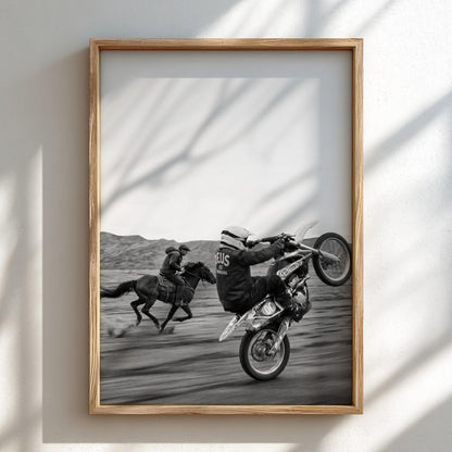 Cowboy Motocross Poster | Black and White Photography Print | Vintage Western Sports Wall Art | Retro Adventure Decor