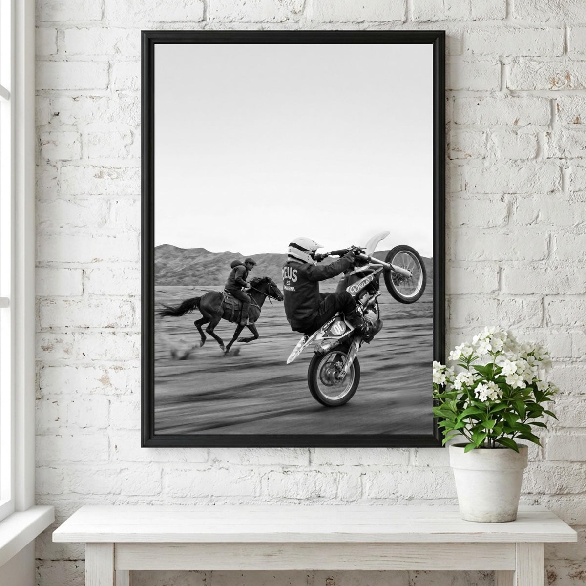 Cowboy Motocross Poster | Black and White Photography Print | Vintage Western Sports Wall Art | Retro Adventure Decor