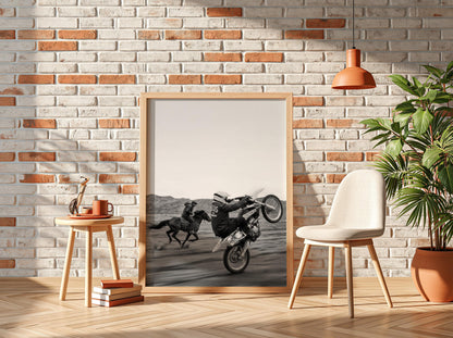 Cowboy Motocross Poster | Black and White Photography Print | Vintage Western Sports Wall Art | Retro Adventure Decor