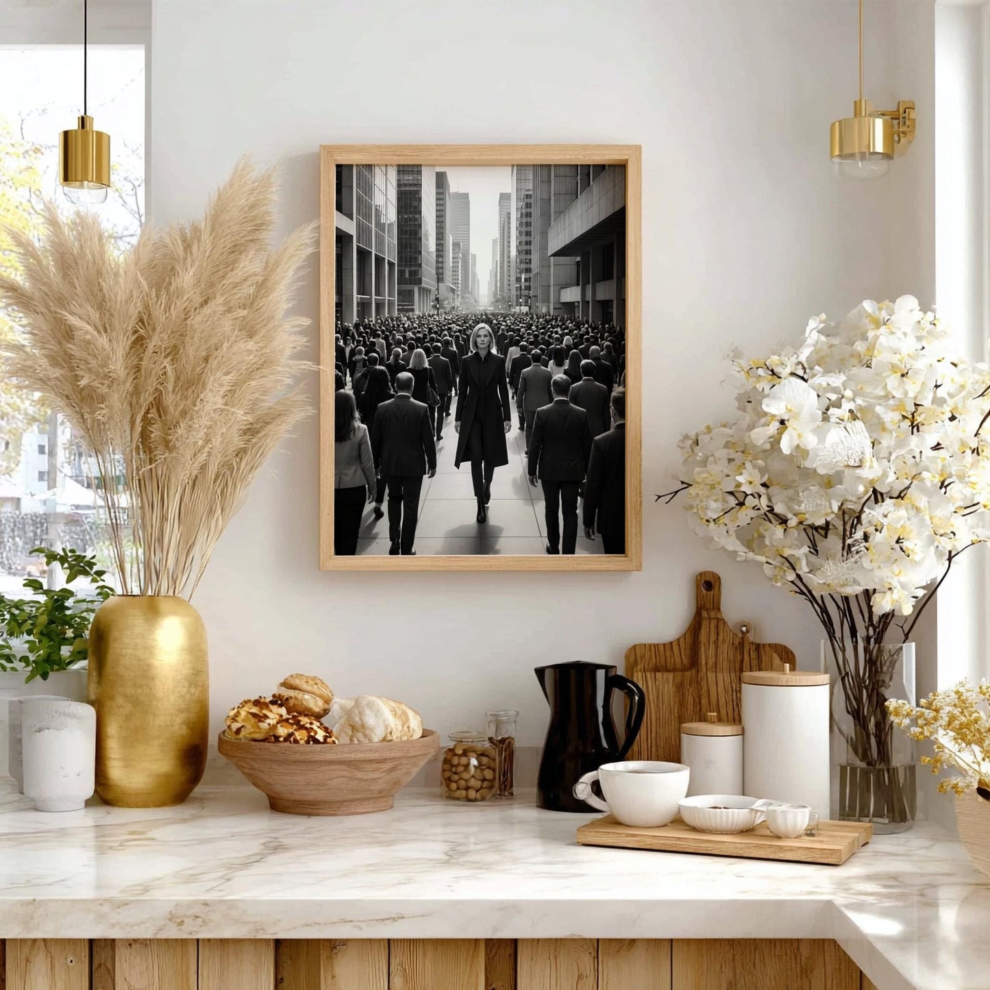 Confident Woman Print | Walking Against the Crowd Poster | Black and White City Wall Art | Boss Lady Decor | Modern Office Art