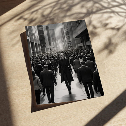 Confident Woman Print | Walking Against the Crowd Poster | Black and White City Wall Art | Boss Lady Decor | Modern Office Art