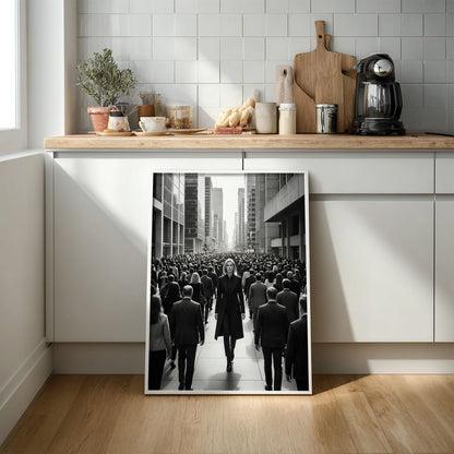 Confident Woman Print | Walking Against the Crowd Poster | Black and White City Wall Art | Boss Lady Decor | Modern Office Art
