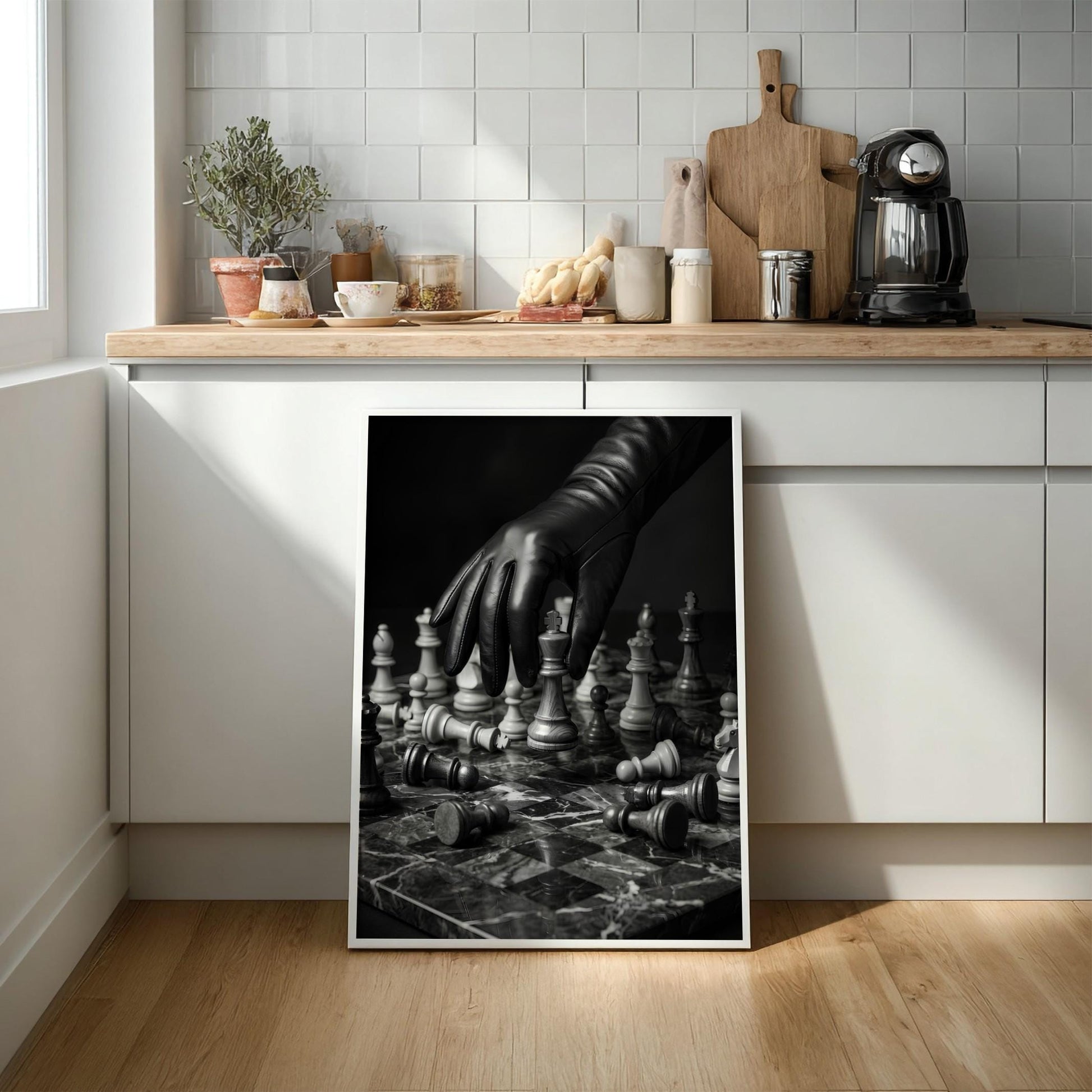 Strategic Chess Master Print | Black and White Board Game Poster | Boss Office Wall Art | Dark Academia Checkmate Decor