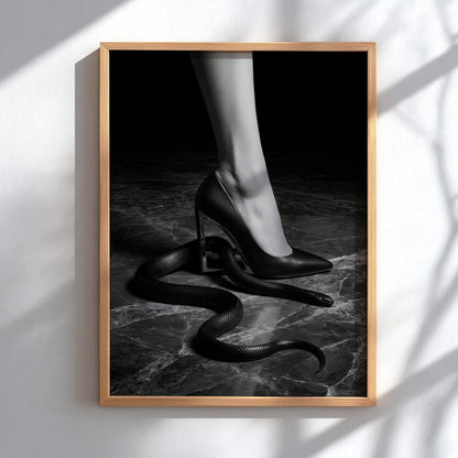 High Heel and Snake Print | Edgy Boss Lady Wall Art | Dark Moody Empowerment Poster | Modern Black and White Decor
