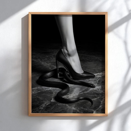 High Heel and Snake Print | Edgy Boss Lady Wall Art | Dark Moody Empowerment Poster | Modern Black and White Decor