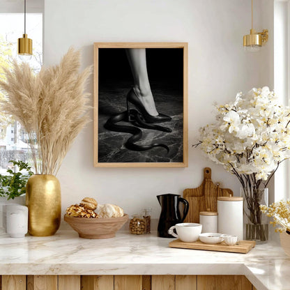 High Heel and Snake Print | Edgy Boss Lady Wall Art | Dark Moody Empowerment Poster | Modern Black and White Decor