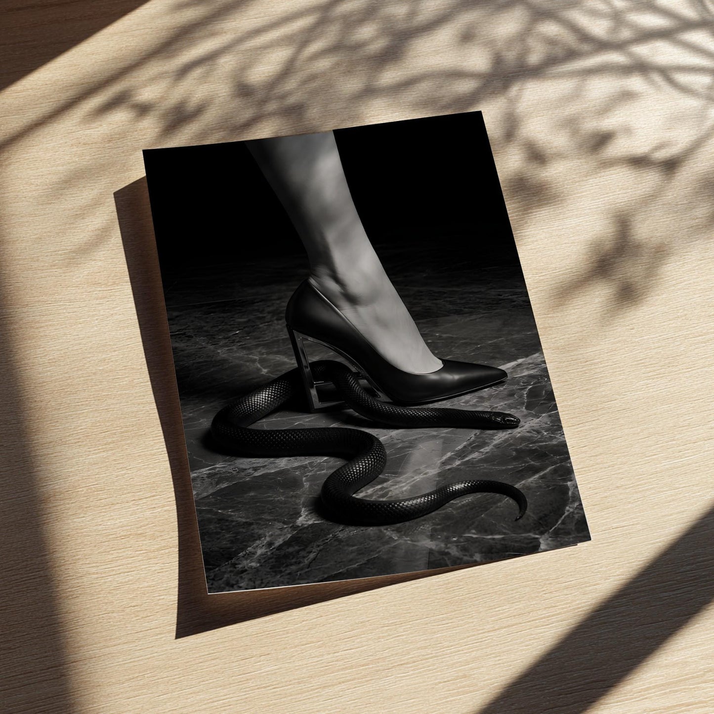 High Heel and Snake Print | Edgy Boss Lady Wall Art | Dark Moody Empowerment Poster | Modern Black and White Decor