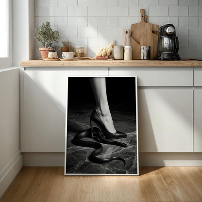 High Heel and Snake Print | Edgy Boss Lady Wall Art | Dark Moody Empowerment Poster | Modern Black and White Decor