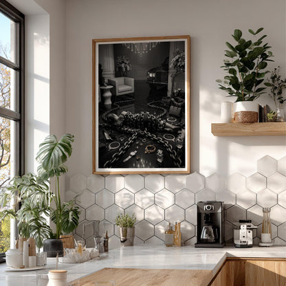 Trapped by Luxury Print | Dark Conceptual Wall Art | Black and White Materialism Poster | Edgy High Fashion Decor