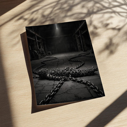 Bound by Chains Print | Dark Industrial Wall Art | Conceptual Black and White Poster | Overcoming Struggle Decor | Gritty Warehouse Art