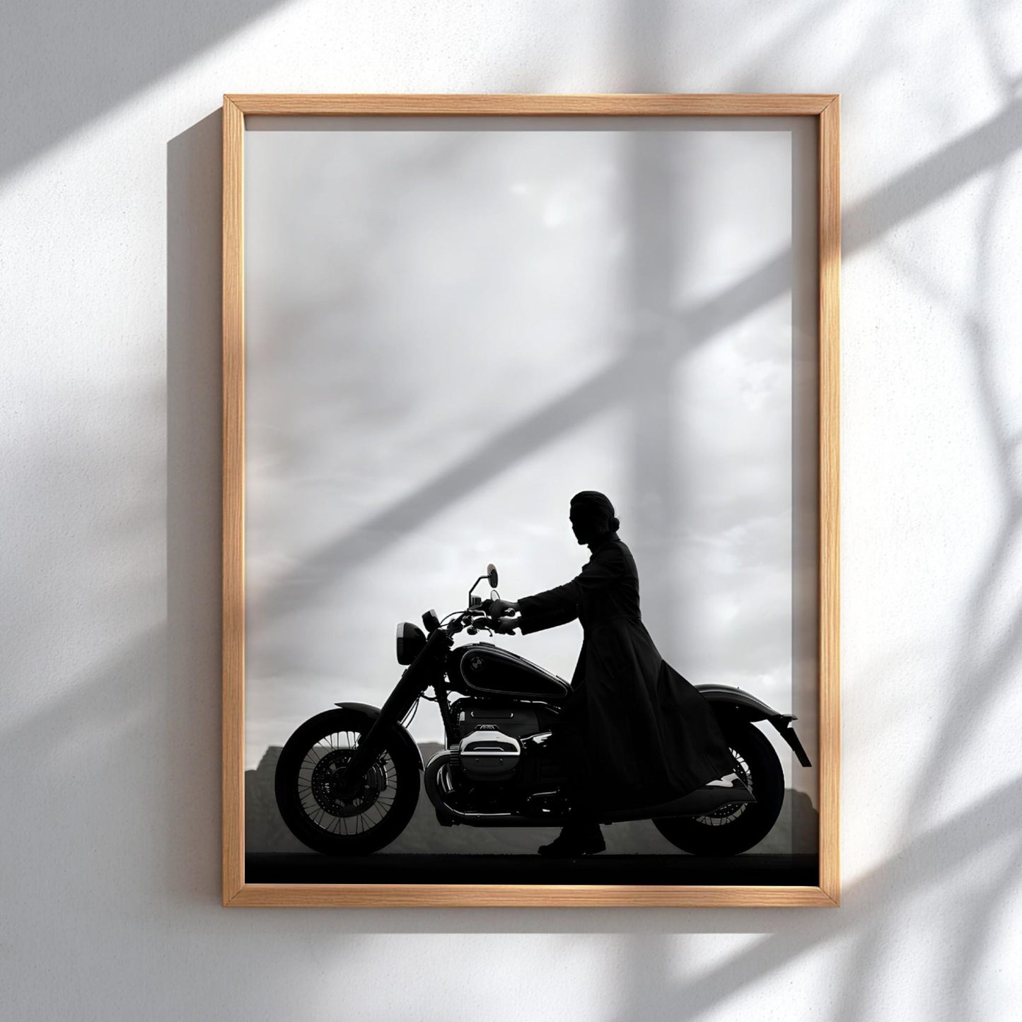 Silhouette Woman on Motorcycle Print | Black and White Biker Poster | Minimalist Motorbike Wall Art | Edgy Boss Lady Decor